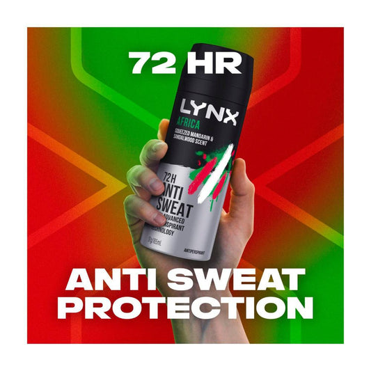Lynx Deodorant Body Spray 72hr Antiperspirant Africa - 165mL