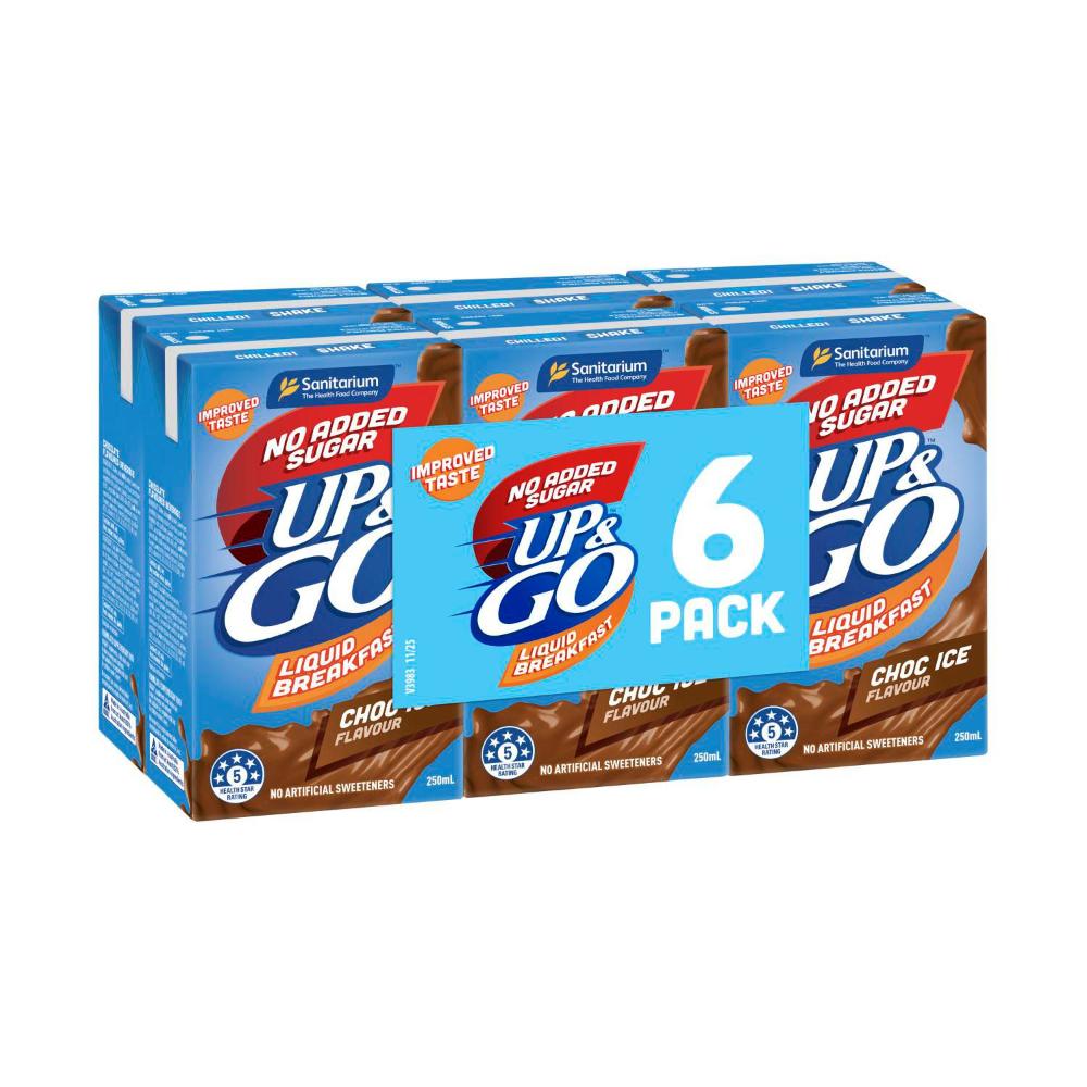 Sanitarium Up&go No Added Sugar Liquid Breakfast Choc Ice 6x250ml - 1.5L