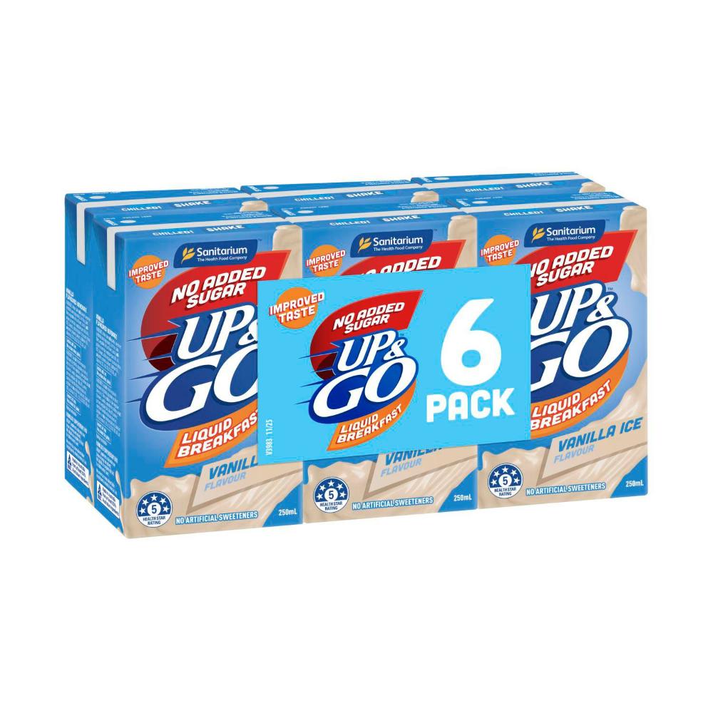 Sanitarium Up&go No Added Sugar Liquid Breakfast Vanilla Ice 6x250ml - 1.5L