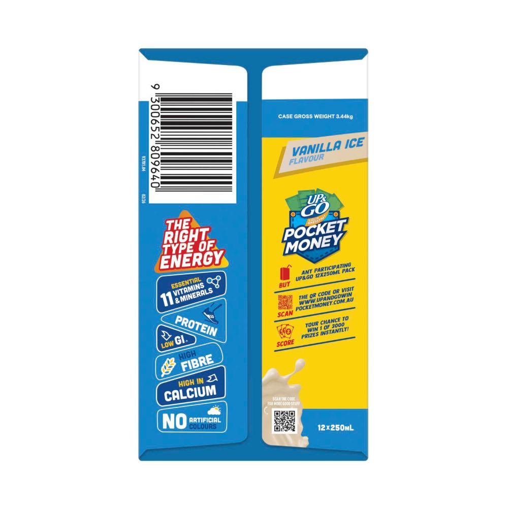 Sanitarium Up&go No Added Sugar Liquid Breakfast Fridge Vanilla Ice 12x250ml - 3L