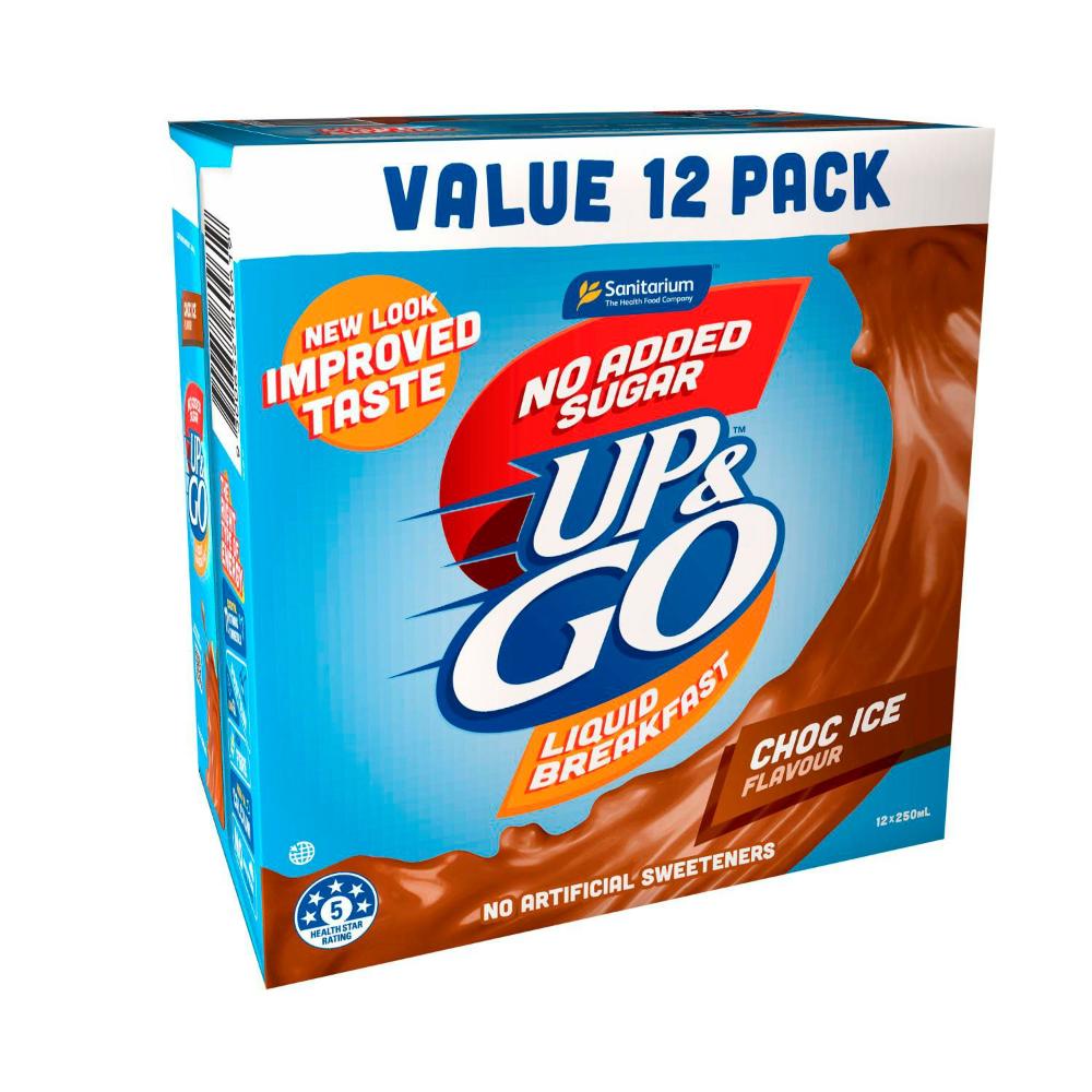 Sanitarium Up&go No Added Sugar Liquid Breakfast Fridge Choc Ice 12x250ml - 3L
