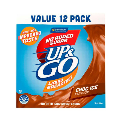 Sanitarium Up&go No Added Sugar Liquid Breakfast Fridge Choc Ice 12x250ml - 3L