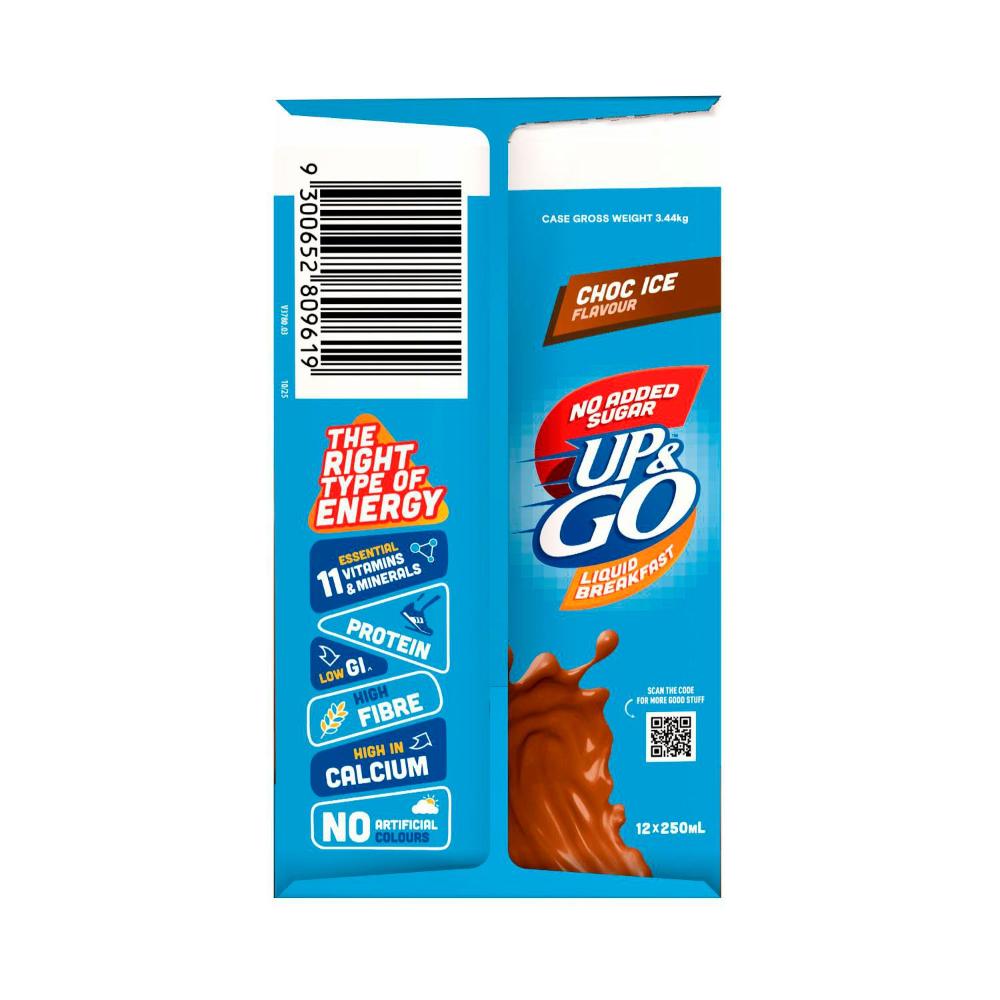 Sanitarium Up&go No Added Sugar Liquid Breakfast Fridge Choc Ice 12x250ml - 3L