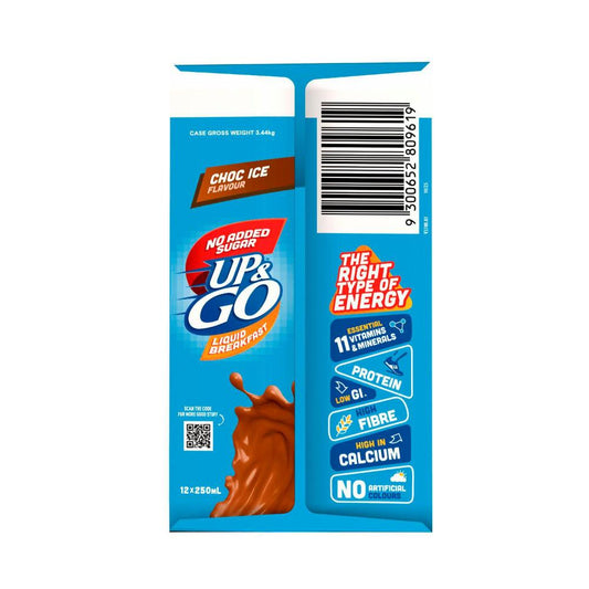 Sanitarium Up&go No Added Sugar Liquid Breakfast Fridge Choc Ice 12x250ml - 3L