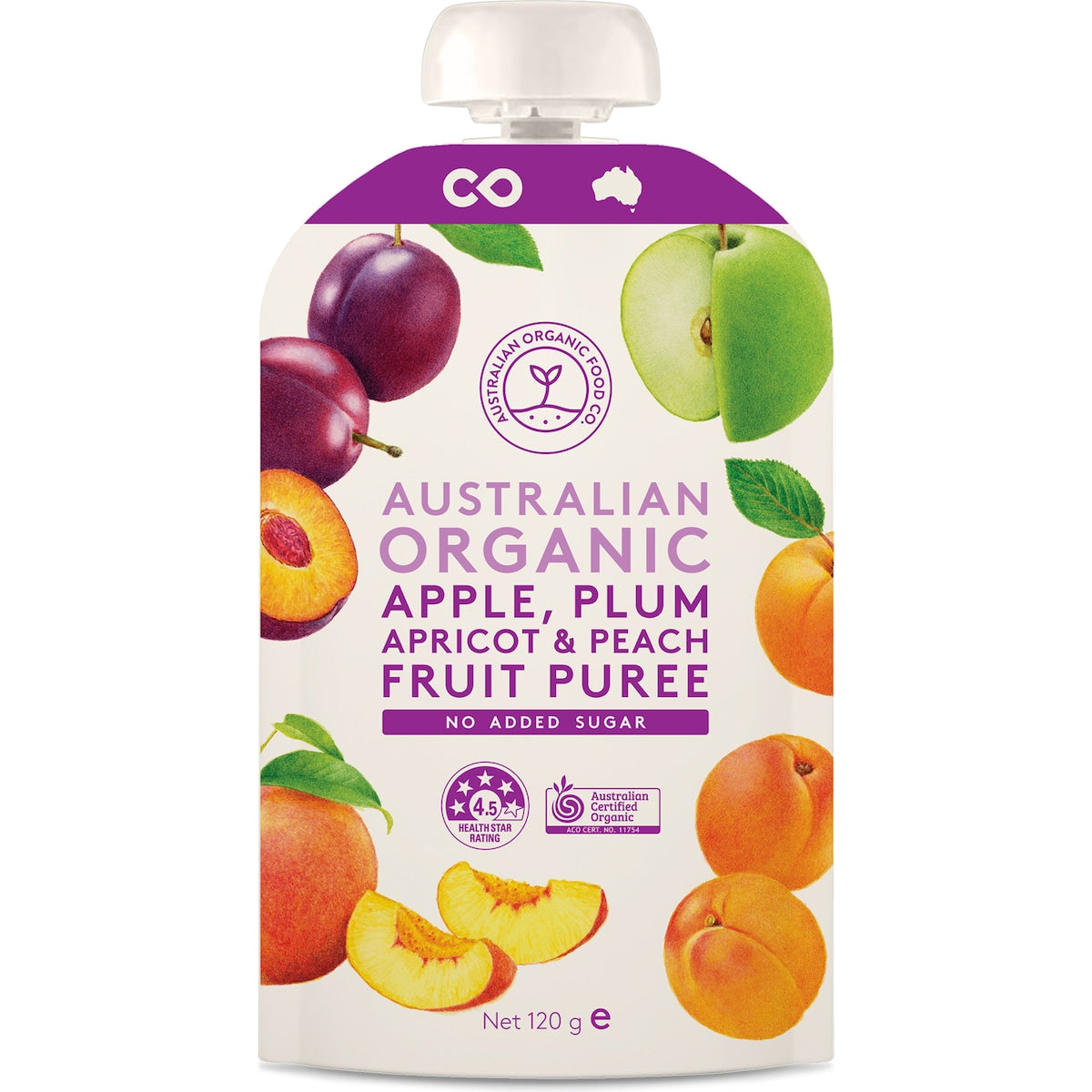 Australian Organic Food Co Fruit Puree Apple Plum Apricot & Peach 120g