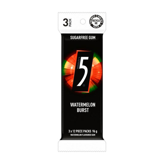 5 Gum Watermelon Burst Sugar Free Chewing Gum - 96g