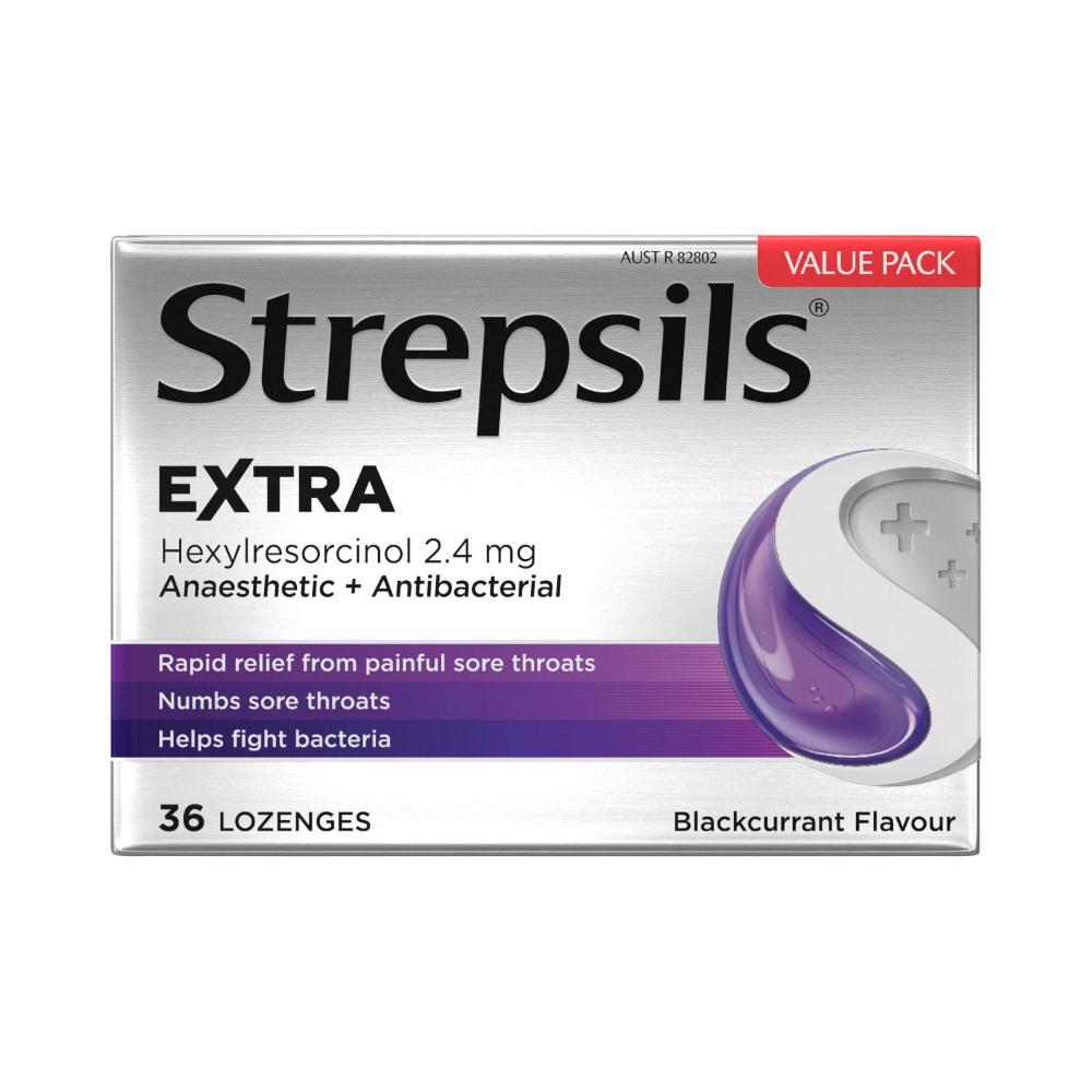 Strepsils Extra Anaesthetic Sore Throat Pain Relief Lozenges Blackcurra ... 36 pack