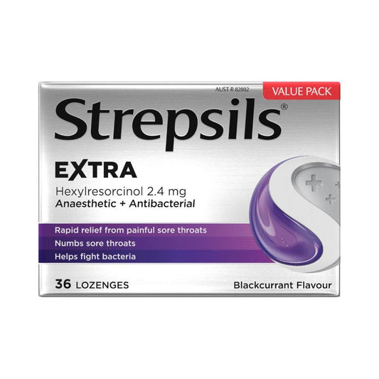 Strepsils Extra Anaesthetic Sore Throat Pain Relief Lozenges Blackcurra ... 36 pack
