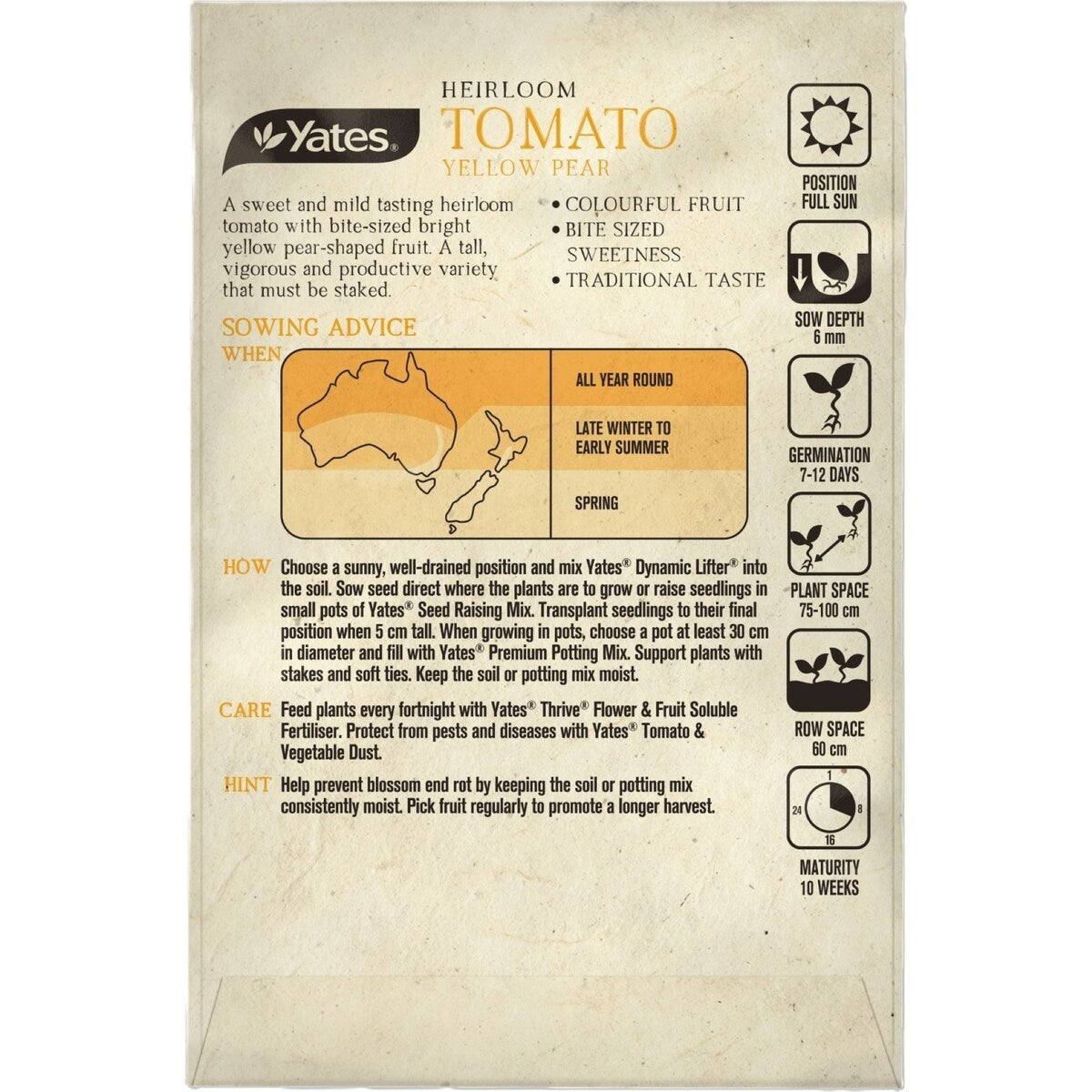 Yates Heirloom Tomato Yellow Pear Seeds each