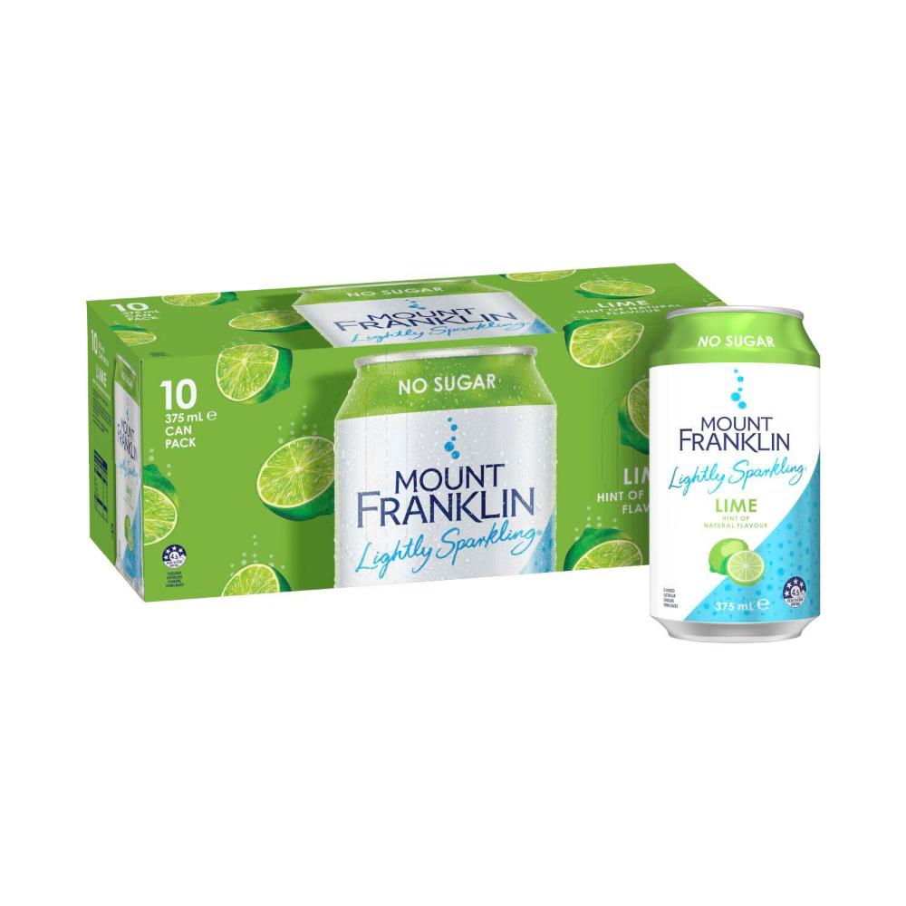 Mount Franklin Lightly Sparkling Water Lime Multipack Cans 375ml - 10 Pack