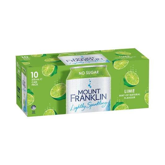 Mount Franklin Lightly Sparkling Water Lime Multipack Cans 375ml - 10 Pack