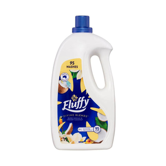 Fluffy Concentrate Liquid Fabric Softener Conditioner Divine Blends Warm Vanilla & Creamy Coconut - 1.9L