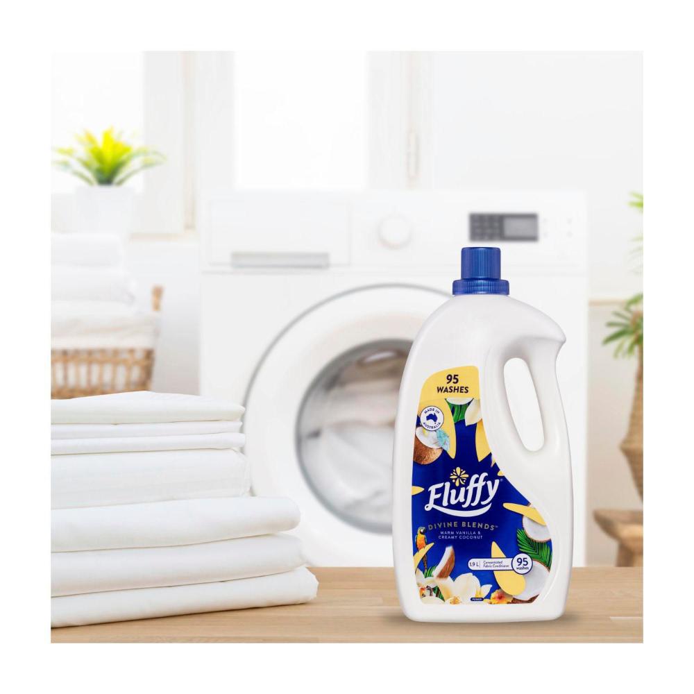 Fluffy Concentrate Liquid Fabric Softener Conditioner Divine Blends Warm Vanilla & Creamy Coconut - 1.9L