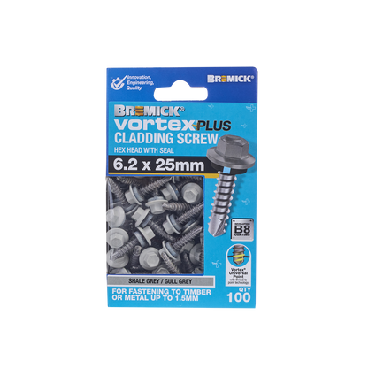Bremick Vortex Plus Cladding Screw - 6.2 x 25mm - B8 Shale Grey - 100 Pack
