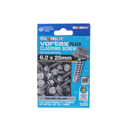Bremick Vortex Plus Cladding Screw - 6.2 x 25mm - B8 Shale Grey - 100 Pack