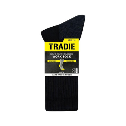 Tradie Mens Work Socks 7-10 Black - 3 pack