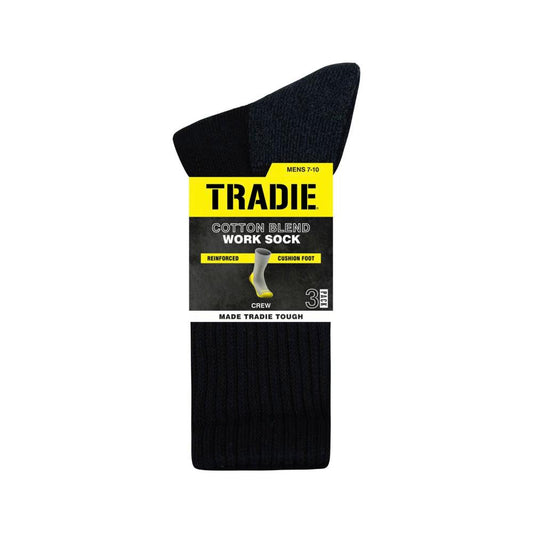 Tradie Mens Work Socks 7-10 Black - 3 pack