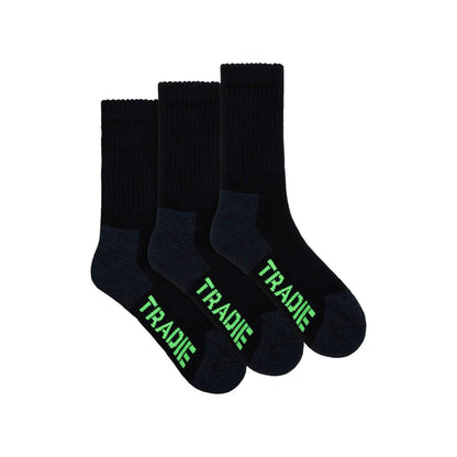 Tradie Mens Work Socks 11-13 Black - 3 pack