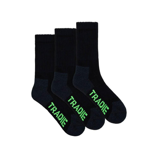 Tradie Mens Work Socks 11-13 Black - 3 pack