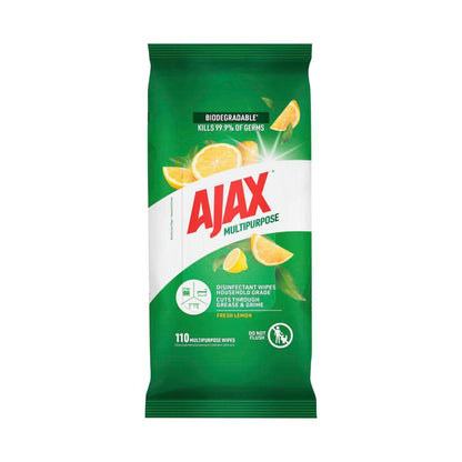 Ajax Eco Antibacterial Multipurpose Disinfectant Wipes Fresh Lemon - 110 pack