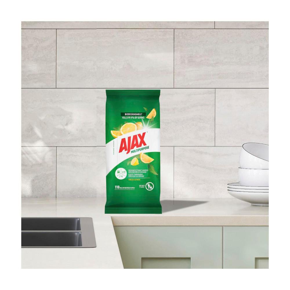 Ajax Eco Antibacterial Multipurpose Disinfectant Wipes Fresh Lemon - 110 pack