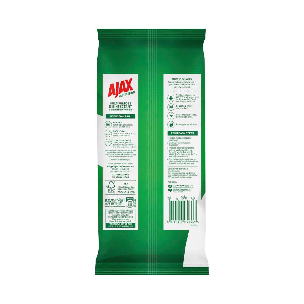 Ajax Eco Antibacterial Multipurpose Disinfectant Wipes Fresh Lemon - 110 pack