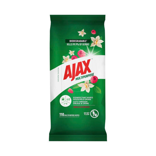 Ajax Eco Antibacterial Multipurpose Disinfectant Wipes Vanilla & Berries - 110 pack
