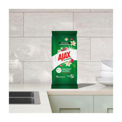 Ajax Eco Antibacterial Multipurpose Disinfectant Wipes Vanilla & Berries 110 pack
