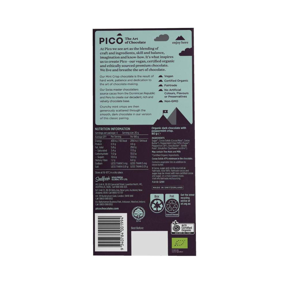 Pico Vegan Organic Chocolate Mint Crisp - 80g