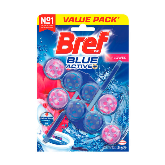 Bref Blue Active Toilet Cleaner Rim Block Flower 2x50g - 100g