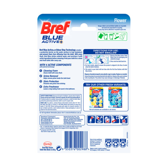 Bref Blue Active Toilet eaner Rim Block Flower 2x50g - 100g