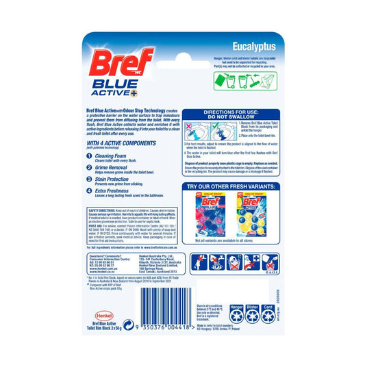 Bref Blue Active Toilet eaner Rim Block Eucalyptus 2x50g - 100g