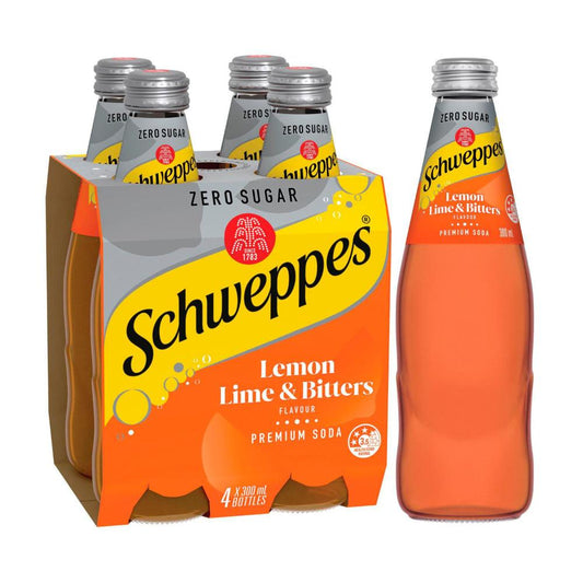 Schweppes Zero Sugar Lemon Lime Bitters Soft Drink 300ml x 4 Pack