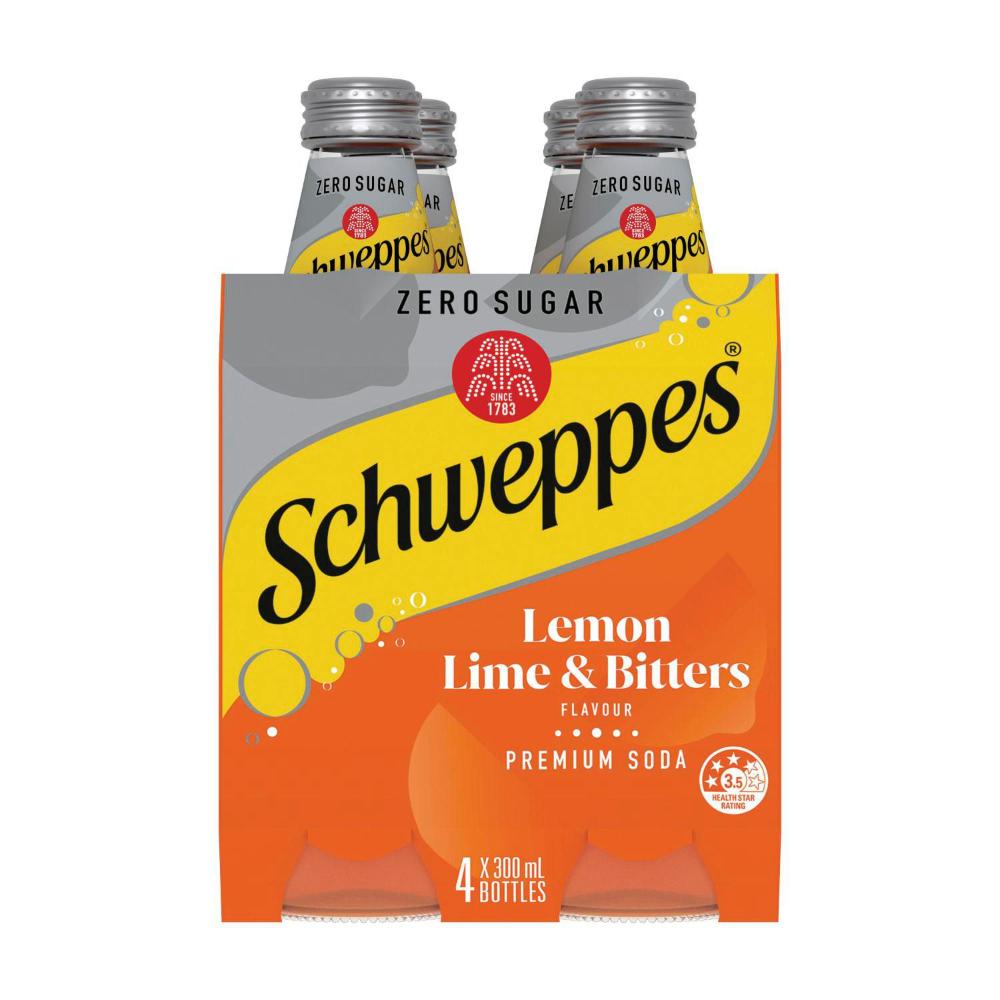 Schweppes Zero Sugar Lemon Lime Bitters Soft Drink assic Mixers Multipack Bottles 300ml x 4 Pack