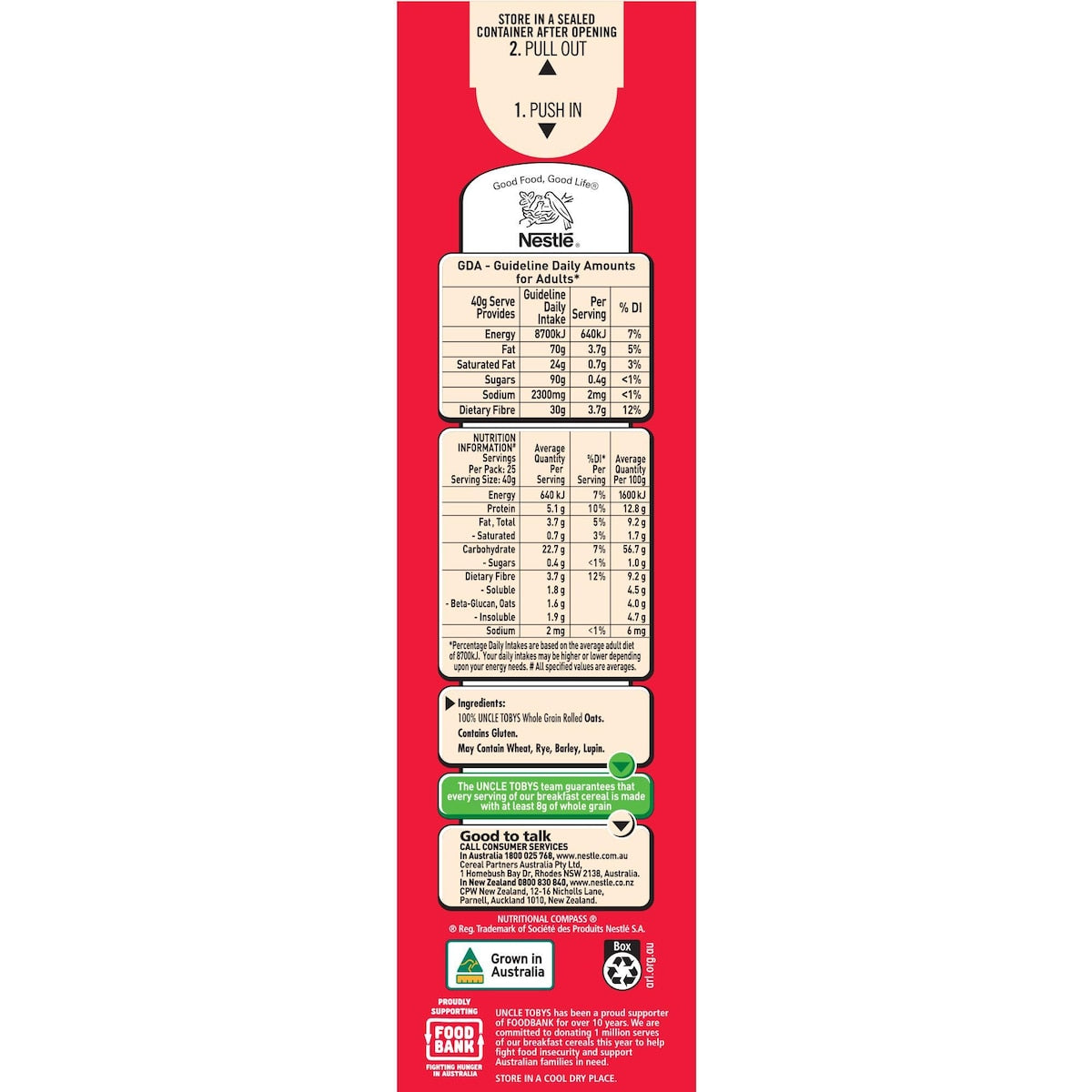 Uncle Tobys Rolled Oats Quick Porridge 1kg