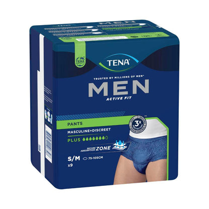 Tena Men Active Fit Plus Navy Small/Medium Incontinence Pants - 9 pack