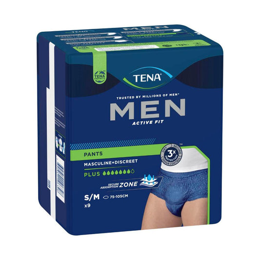 Tena Men Active Fit Plus Navy Small/Medium Incontinence Pants - 9 pack