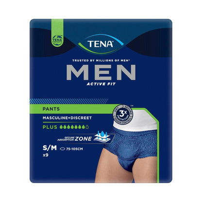 Tena Men Active Fit Plus Navy Small/Medium Incontinence Pants - 9 pack
