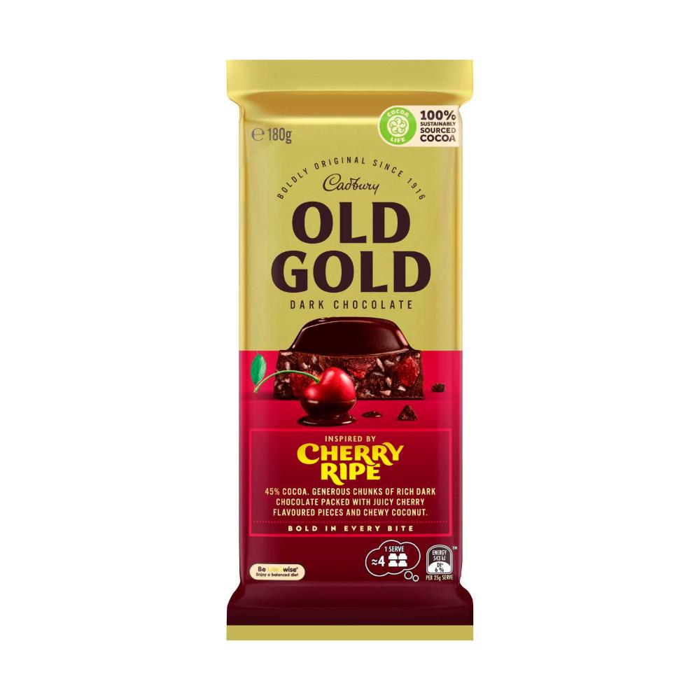 Cadbury Old Gold Cherry Ripe Dark Chocolate Block - 180g