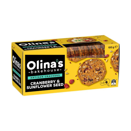 Olina's Bakehouse Artisan Crackers Cranberry & Sunflower Seed - 100g