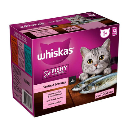 Whiskas So Fishy Recipes Adult Wet Cat Food Seafood Servings In Jelly Pouches 85g - 12 Pack