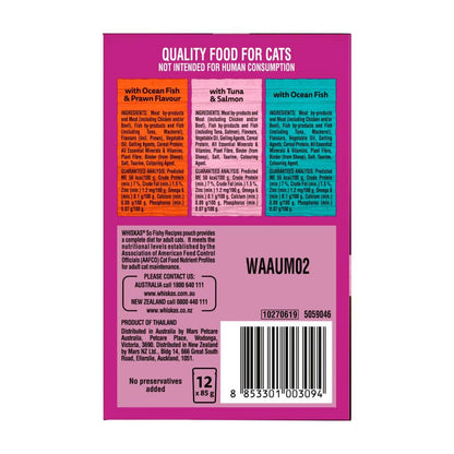 Whiskas So Fishy Recipes Adult Wet Cat Food Seafood Servings In Jelly Pouches 85g - 12 Pack