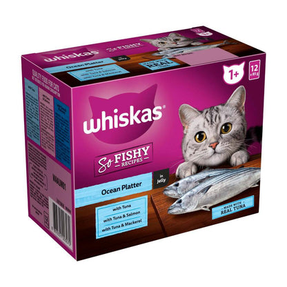 Whiskas 1+ Years So Fishy Recipe Ocean Platter In Jelly Cat Food 85g - 12 pack