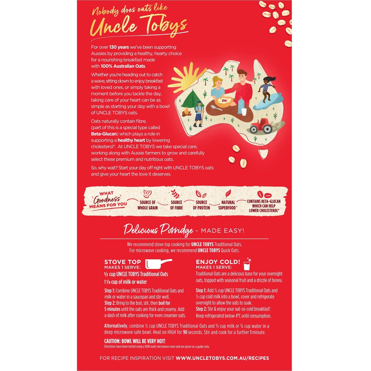 Uncle Tobys Oats Traditional Rolled Oats Porridge 500g