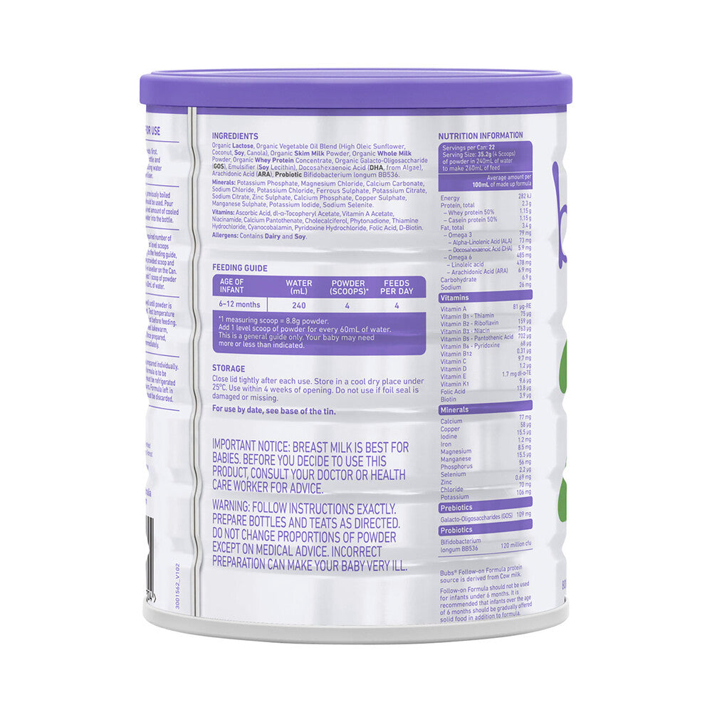 Bubs Organic Grass Fed Formula Stage 2 Follow On - 800g