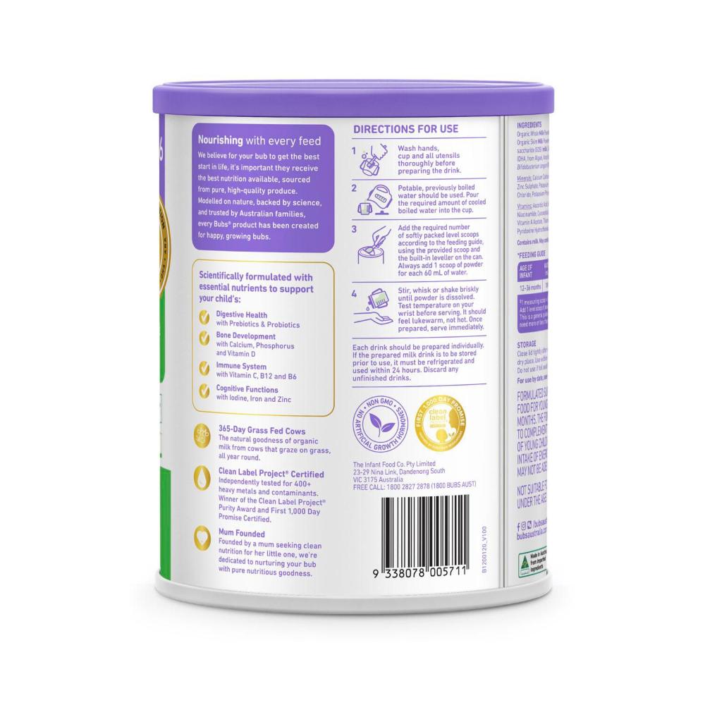 Bubs Organic Grass Fed Formula Stage 3 Toddler - 800g