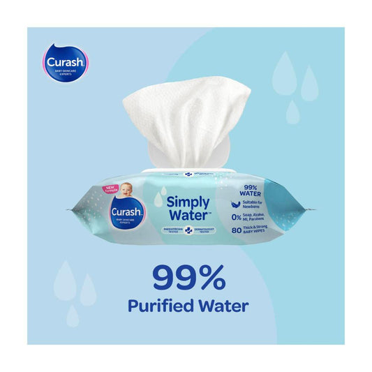 Curash Simply Water Sensitive Skin Baby Wipes - 80 Pack
