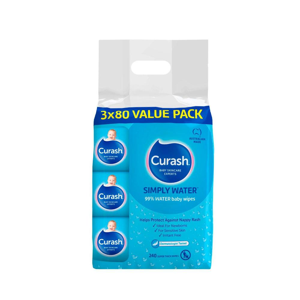 Curash Simply Water Sensitive Skin Baby Wipes - 240 Pack