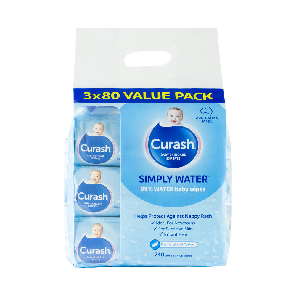Curash Simply Water Sensitive Skin Baby Wipes - 240 Pack