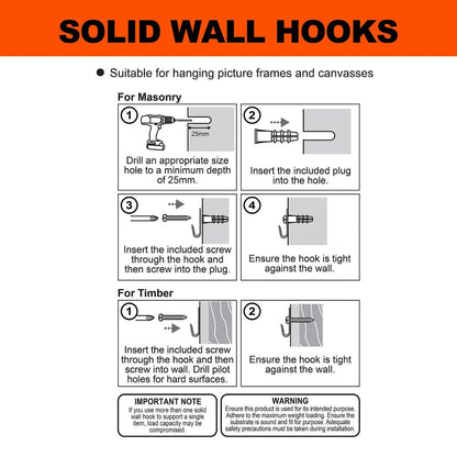 Everhang 15kg Solid Wall Picture Hanging Hook 3 Pack Steel Durable